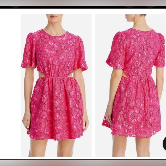 WAYF Plaza Lace Mini Dress Magenta Round Neck Zip Closure Short Sleeve NWT XL - Picture 1 of 6